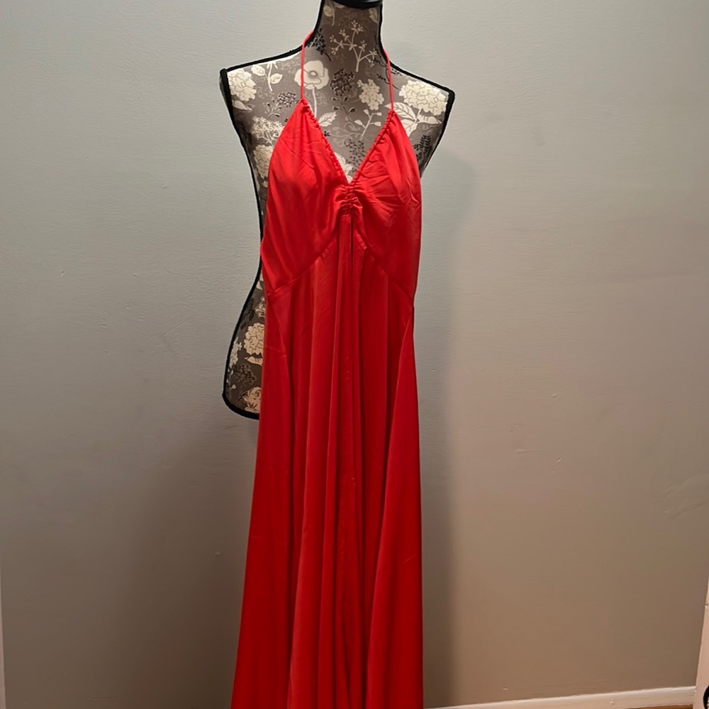 Red halter dress